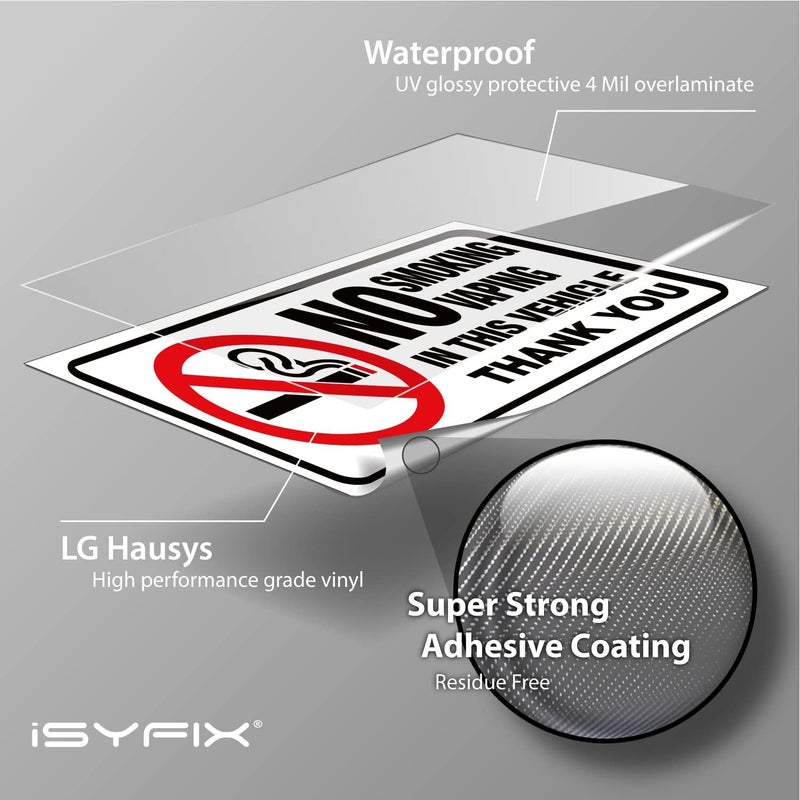iSYFIX No Smoking No Vaping for Vehicles Stickers - 6 Pack 3x1.5 inch - Premium Vinyl, Labels, Laminated for Ultimate UV, Weather, Scratch, Water & Fade Resistance, Indoor & Outdoor - Image 3
